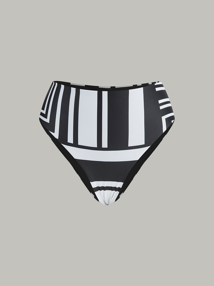 Geometric Print High-Waisted Bikini Bottom  Liora Lane Boutique Bikini Bottoms BlackandWhite / L 75.99