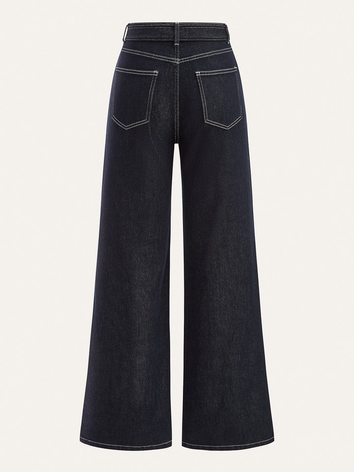 Denim Contrast-Stitch Pants with Belt  Liora Lane Boutique Jeans