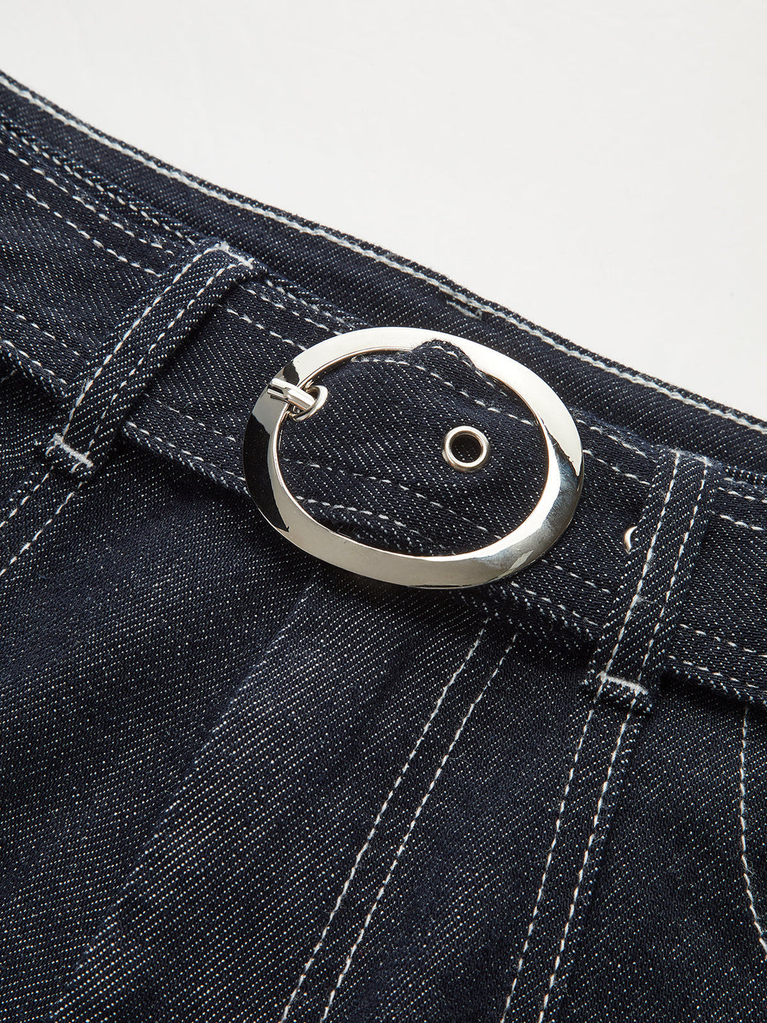Denim Contrast-Stitch Pants with Belt  Liora Lane Boutique Jeans