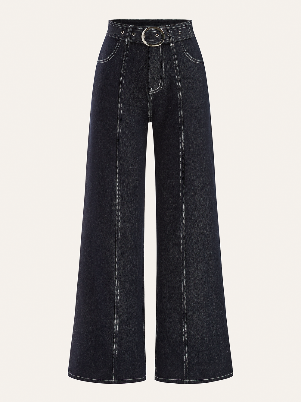 Denim Contrast-Stitch Pants with Belt  Liora Lane Boutique Jeans