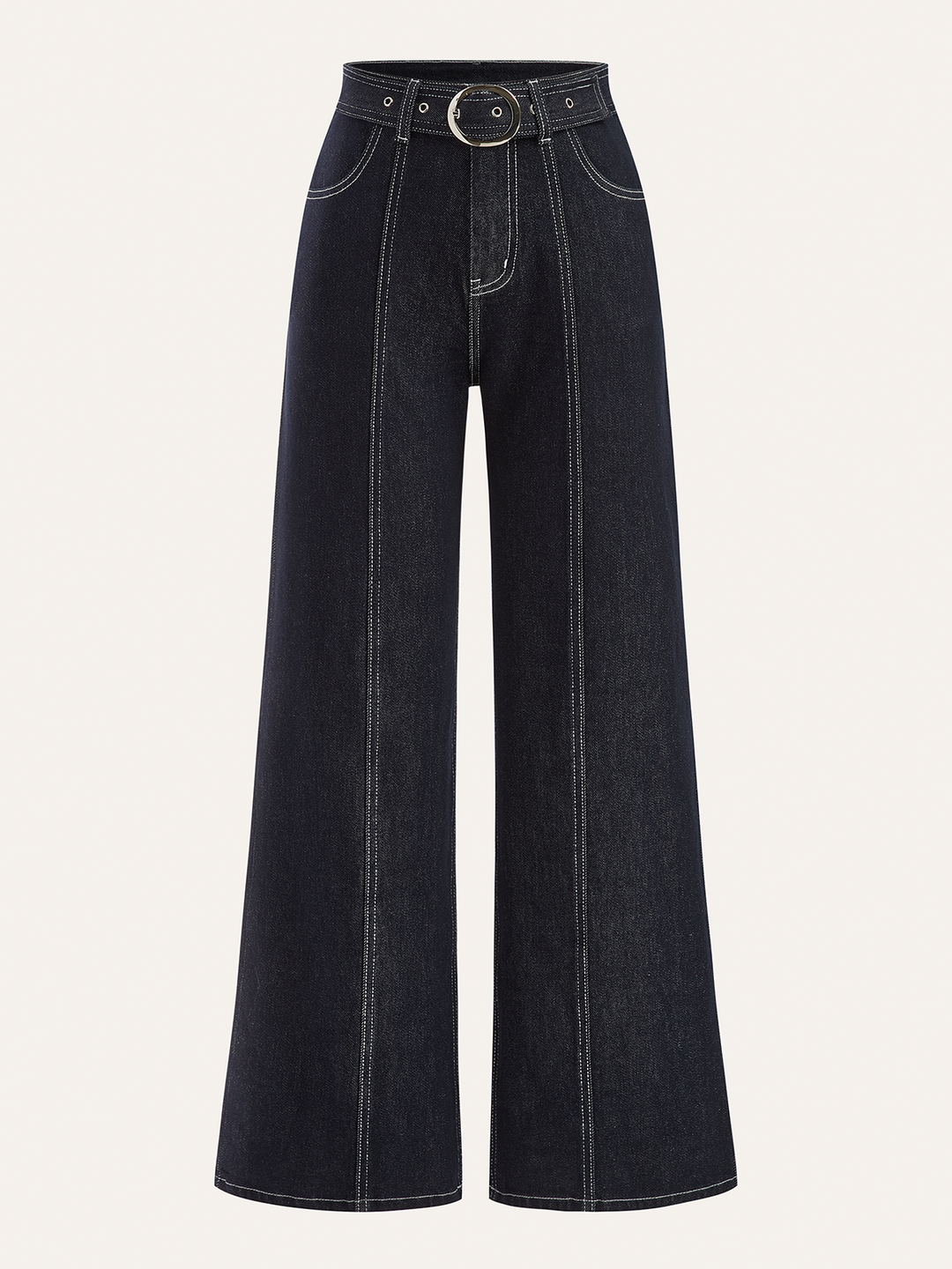 Denim Contrast-Stitch Pants with Belt  Liora Lane Boutique Jeans