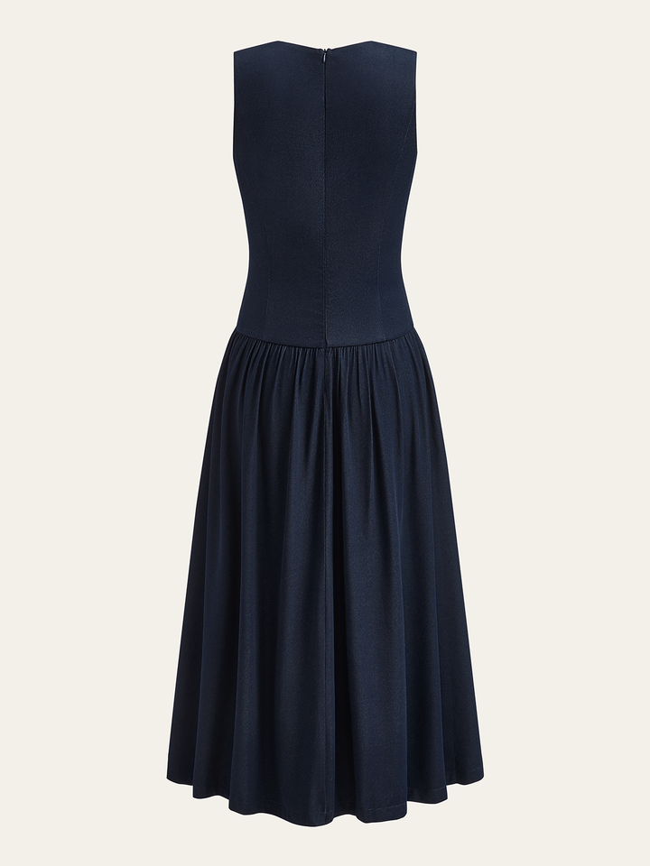 Denim V-Neck Ruched Midi Dress  Liora Lane Boutique Denim Dresses