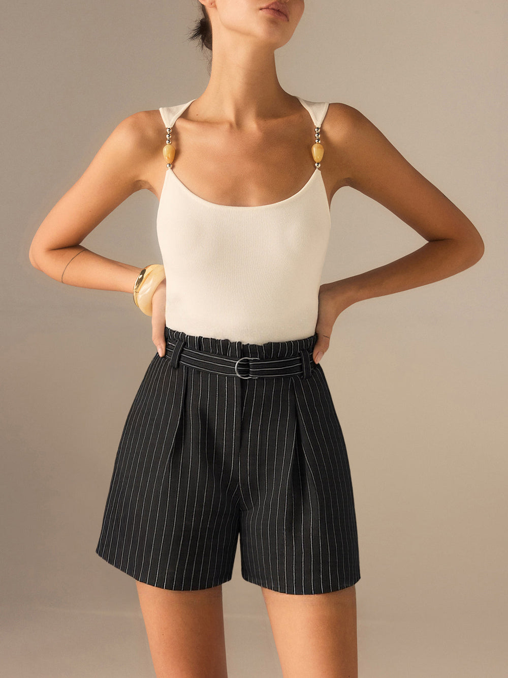 Belted Striped Shorts  Liora Lane Boutique Shorts