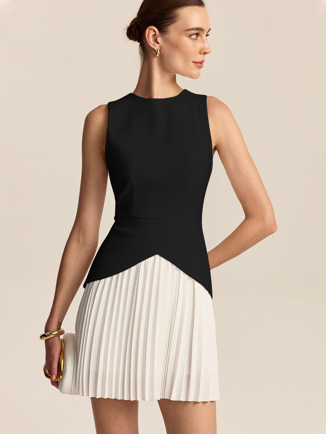 Pleated Hem Mini Dress  Liora Lane Boutique Dresses BlackandWhite / XL 46.00