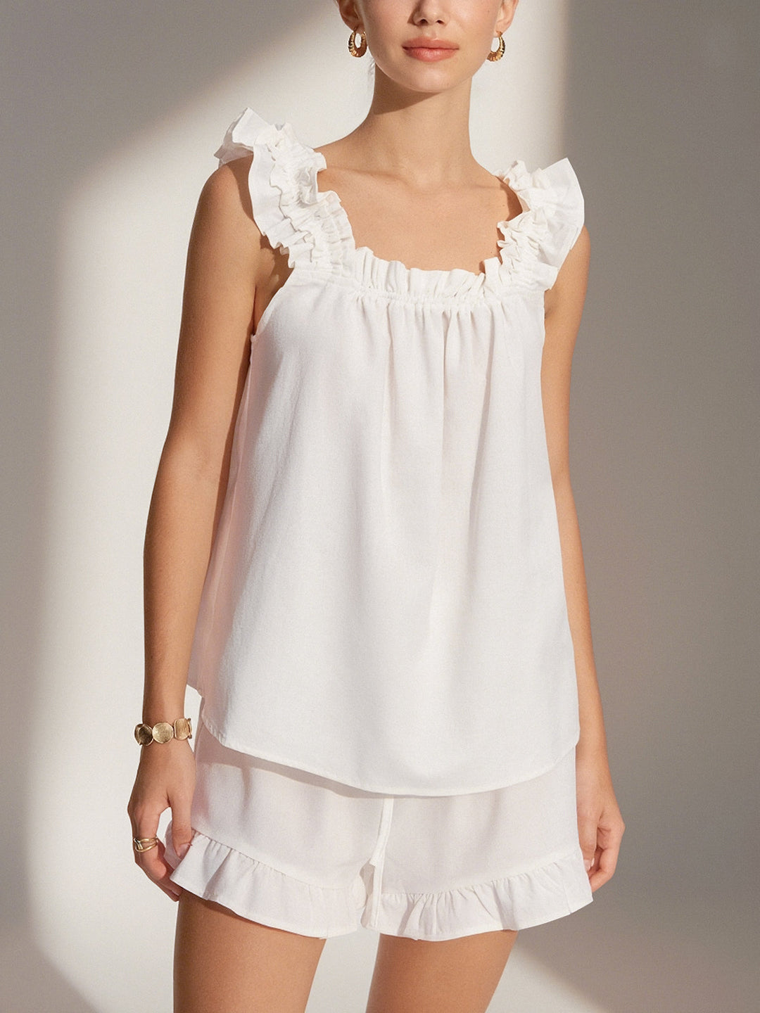 Pure Cotton Ruffle Shorts Set  Liora Lane Boutique Short Sets White / XL 35.00