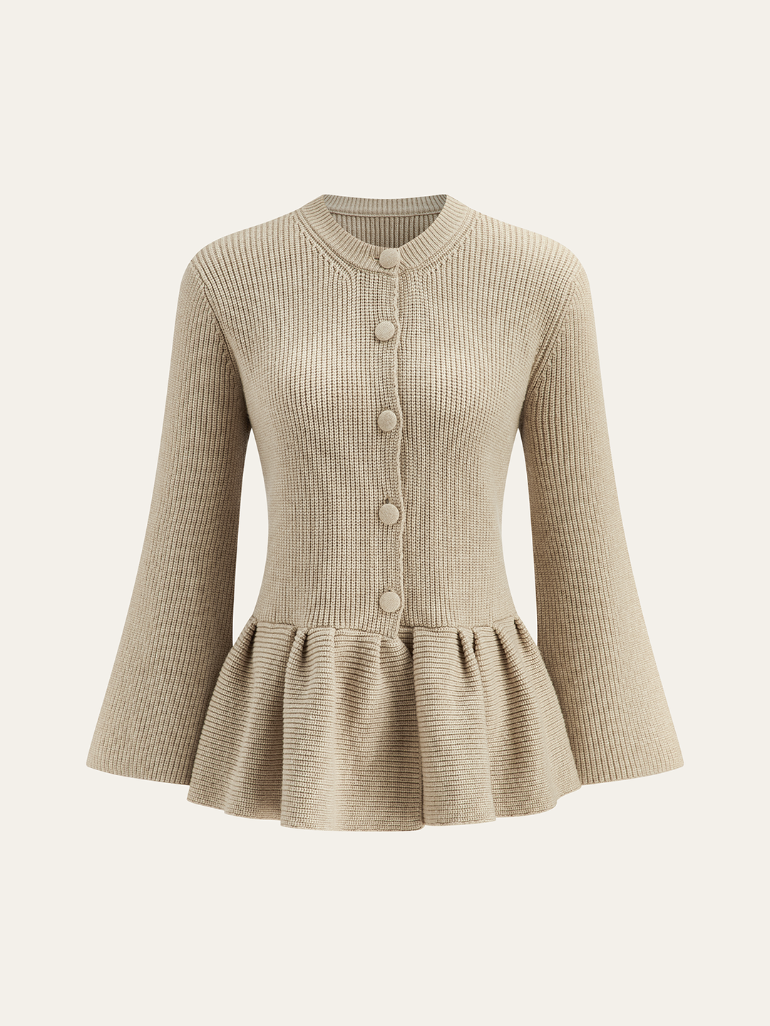 Wool-Blend Peplum Hem Cardigan  Liora Lane Boutique Cardigans Khaki / XL 58.00