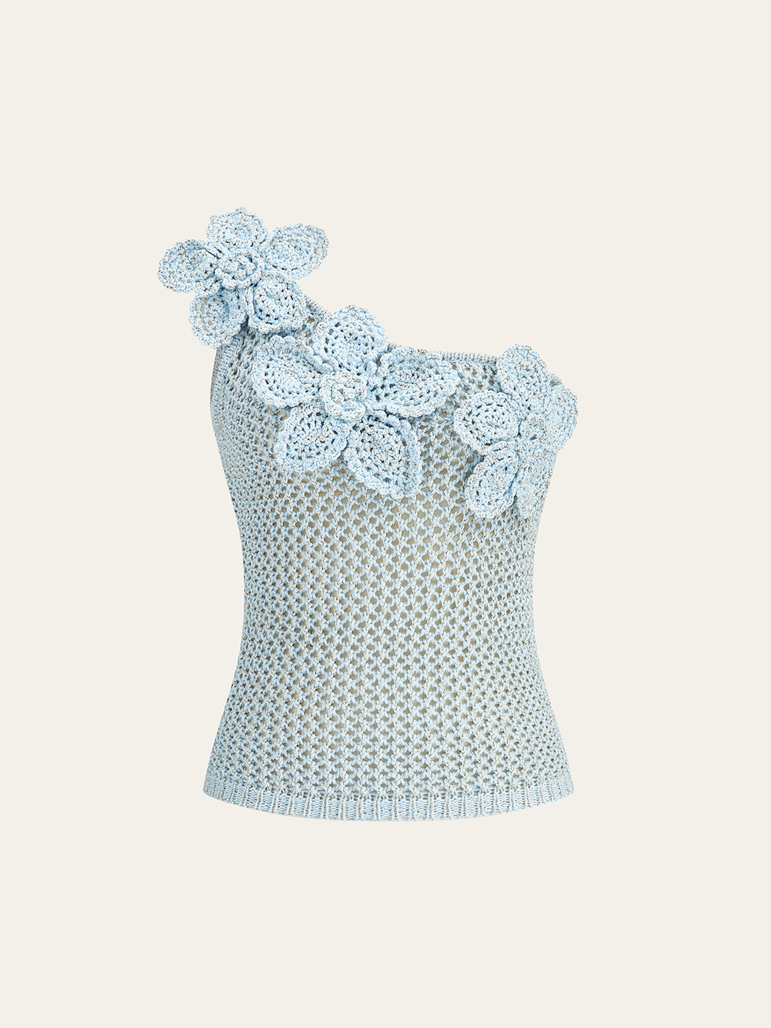 One-Shoulder Floral Crochet Knit Top  Liora Lane Boutique Knit Tops LightBlue / XL 48.00