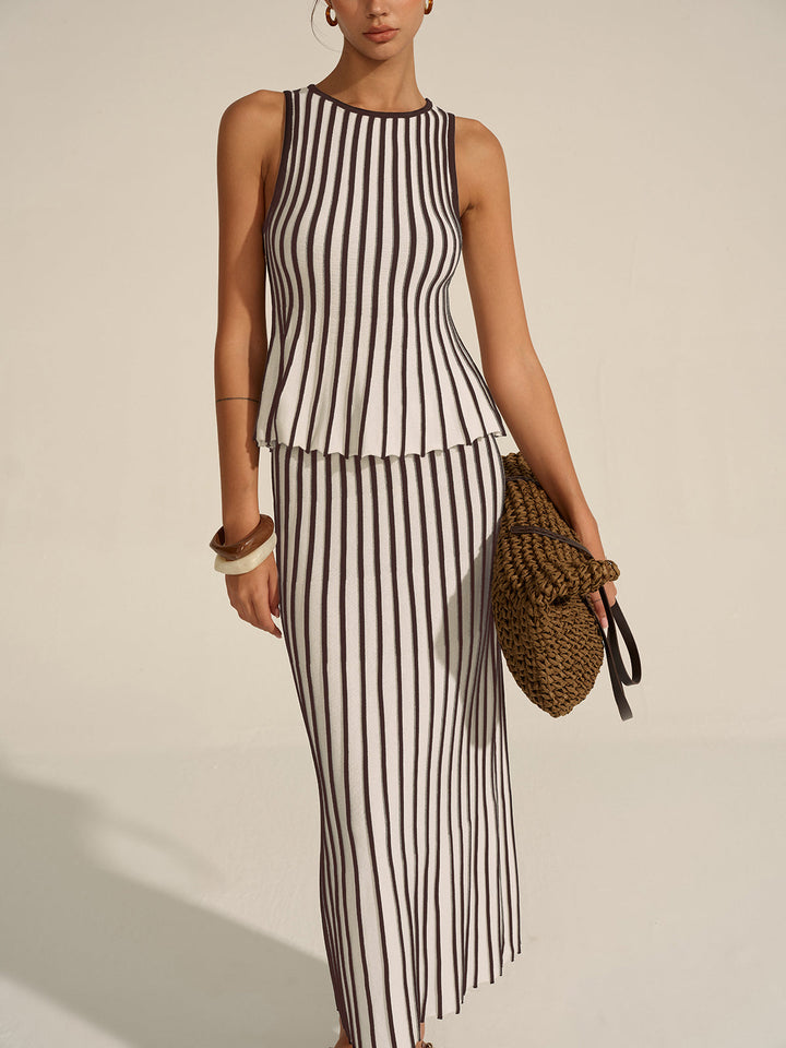 Striped Knit Co-ord Set  Liora Lane Boutique Sweater Co-ords Brown / XL 69.00