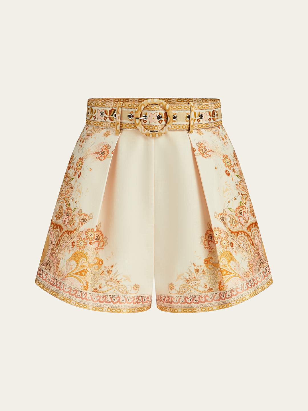 Belted Boho Print Tailored Shorts  Liora Lane Boutique Shorts Orange / XL 45.00