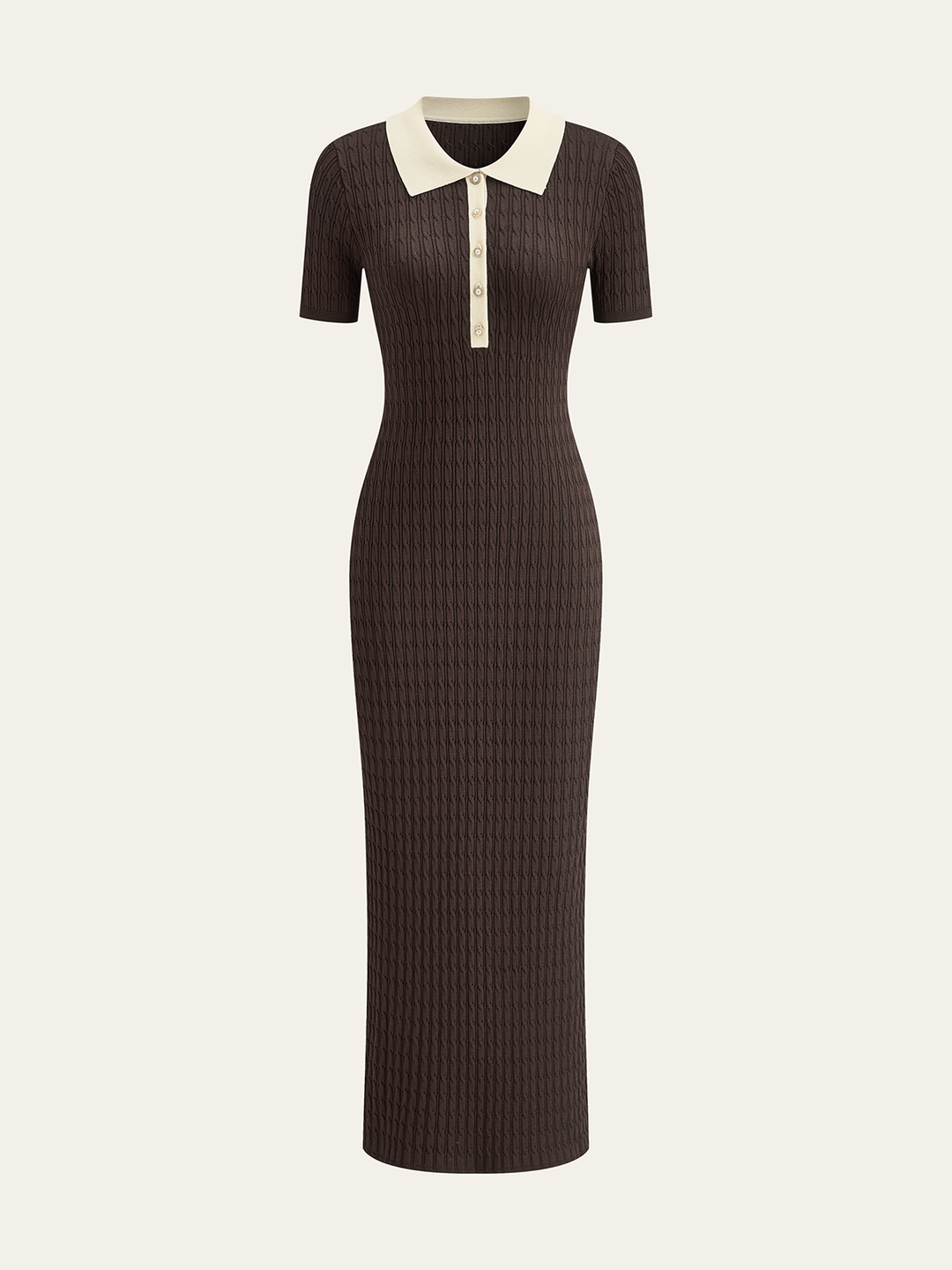 Contrast Collar Cable-Knit Midi Dress  Liora Lane Boutique Sweater Dresses Dark Brown / XL 142.99