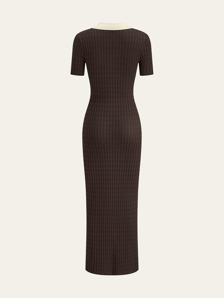 Contrast Collar Cable-Knit Midi Dress  Liora Lane Boutique Sweater Dresses