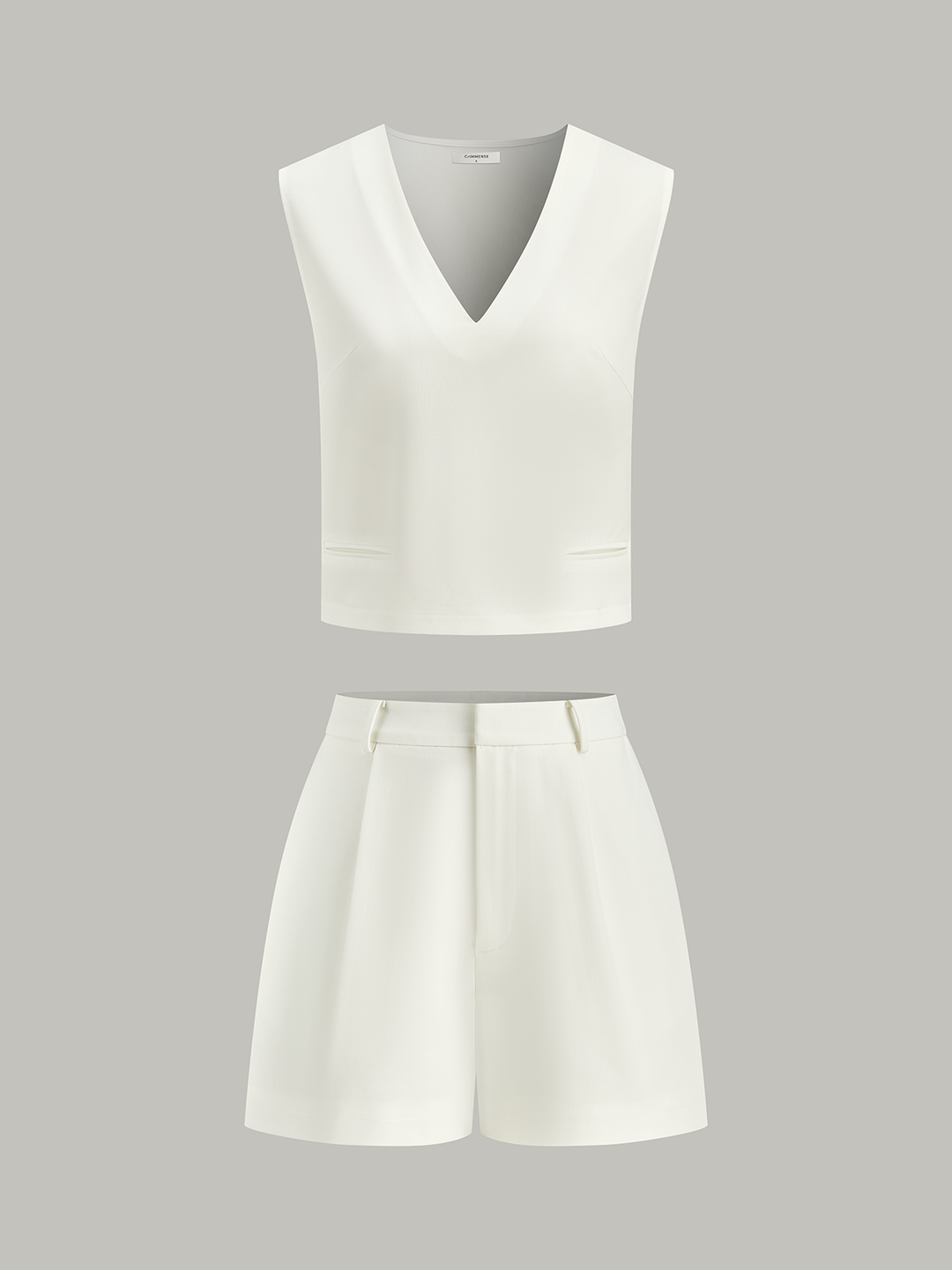 V-Neck Pocketed Top and Pleated Shorts Set  Liora Lane Boutique Short Sets White / XL 52.00