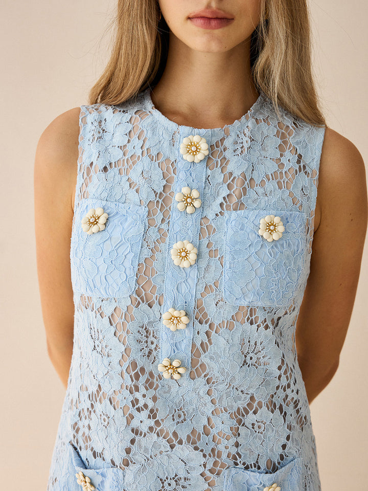 Flower-Shaped Button Lace Mini Dress  Liora Lane Boutique Dresses
