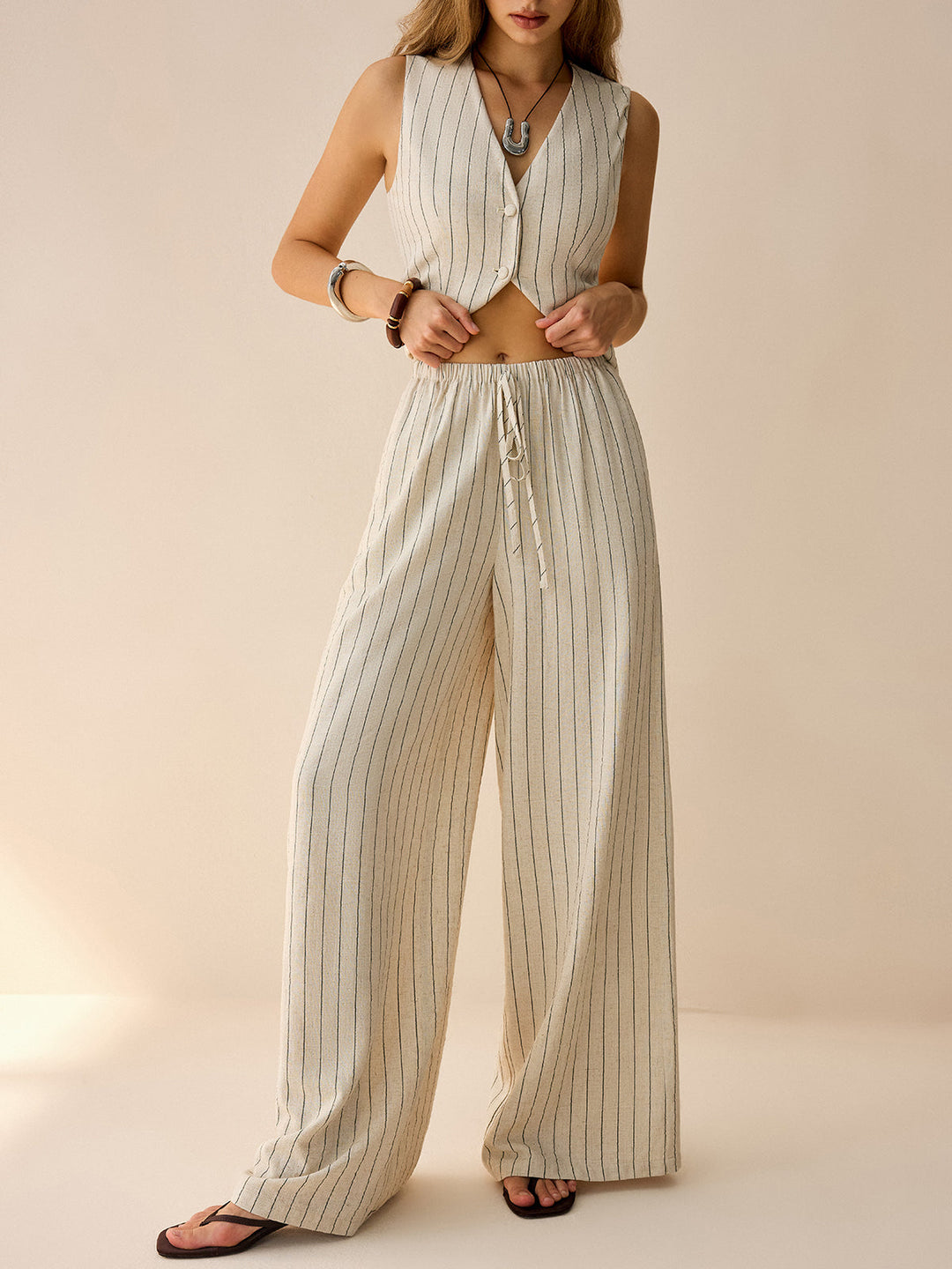 Striped Sleeveless Vest and Pants Set  Liora Lane Boutique Pant Sets
