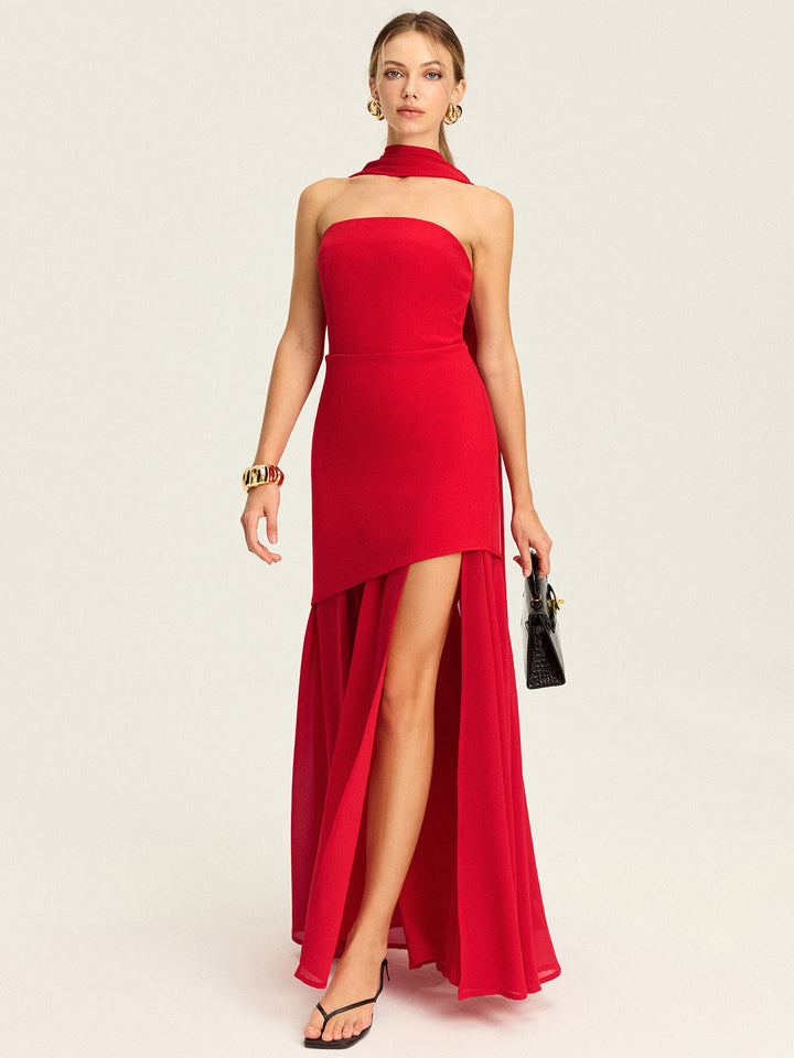 Strapless High-Slit Maxi Dress  Liora Lane Boutique Dresses Red / XL 58.00