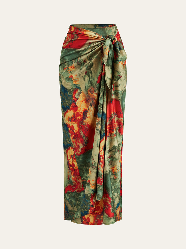Printed Wrap-Tie Maxi Skirt  Liora Lane Boutique Skirts Multicolor / XL 69.99