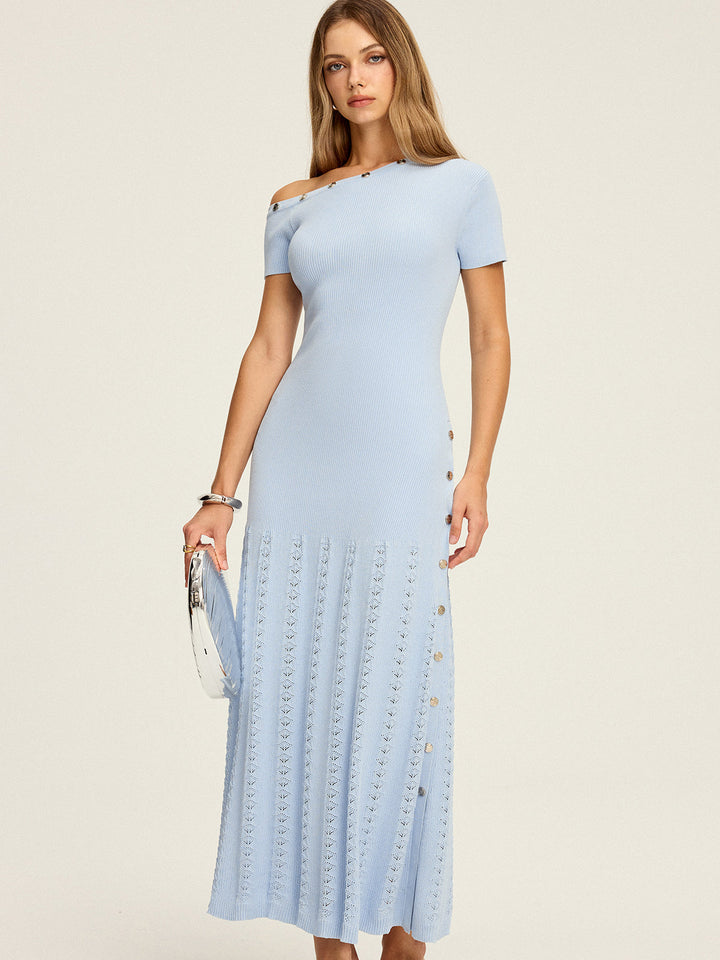 One-Shoulder Button Detail Knit Maxi Dress  Liora Lane Boutique Sweater Dresses