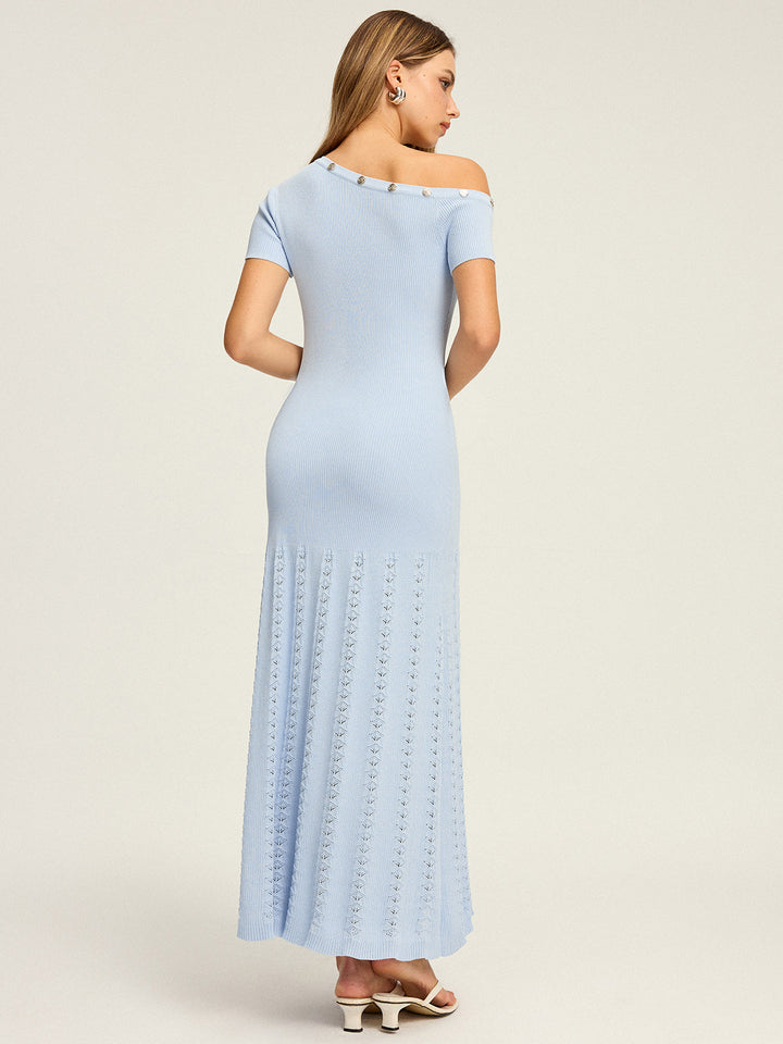 One-Shoulder Button Detail Knit Maxi Dress  Liora Lane Boutique Sweater Dresses