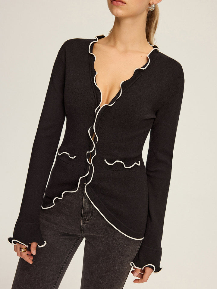 Contrast Scallop Trim Knit Top  Liora Lane Boutique Knit Outerwear