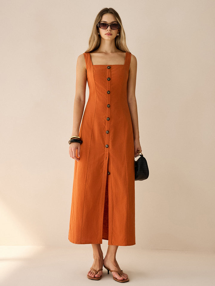Square-Neck Button-Front Maxi Dress with Slit  Liora Lane Boutique Dresses