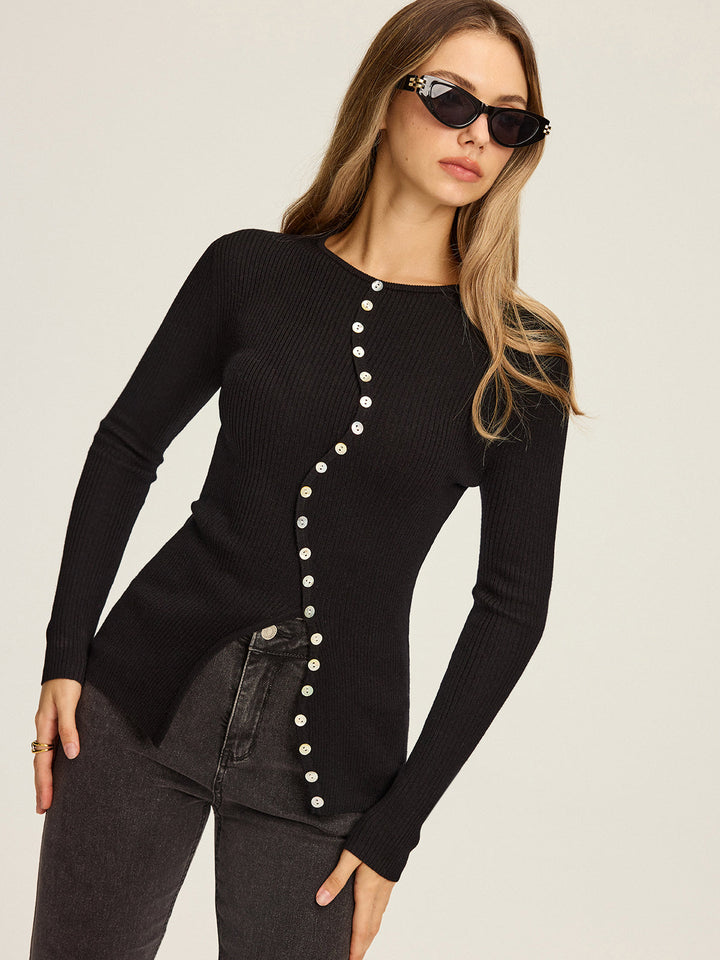 Asymmetric Button-Down Cardigan  Liora Lane Boutique Cardigans Black / XL 42.00