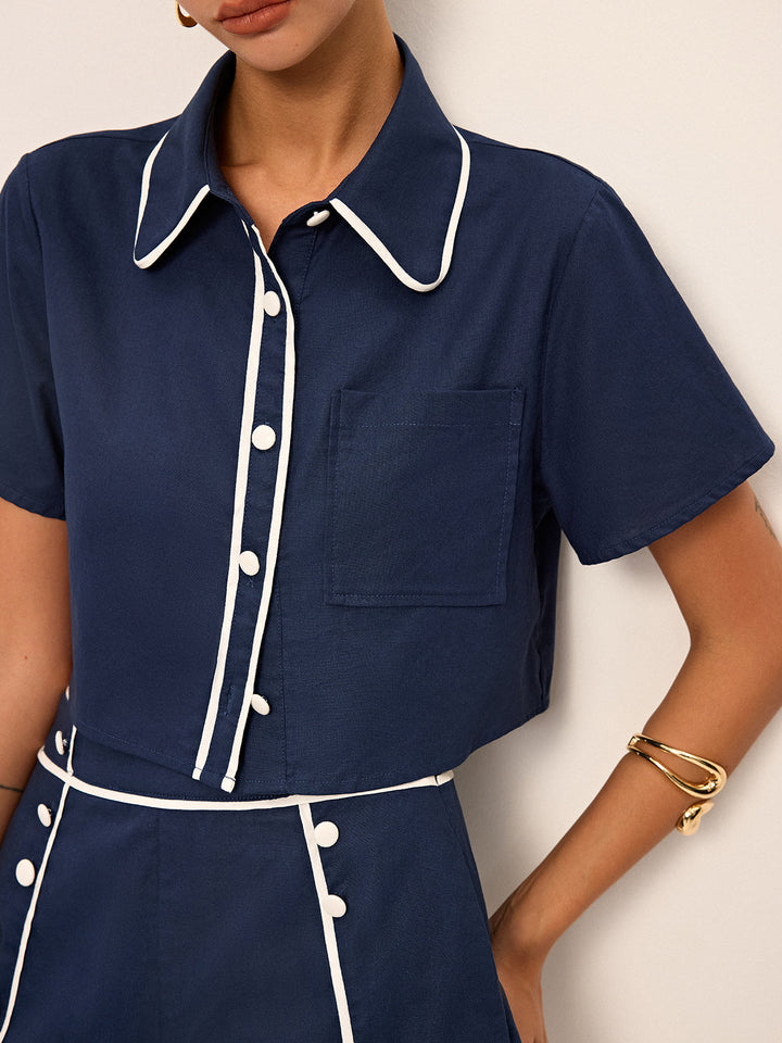 Contrast Piping Crop Shirt and Shorts Set  Liora Lane Boutique Short Sets