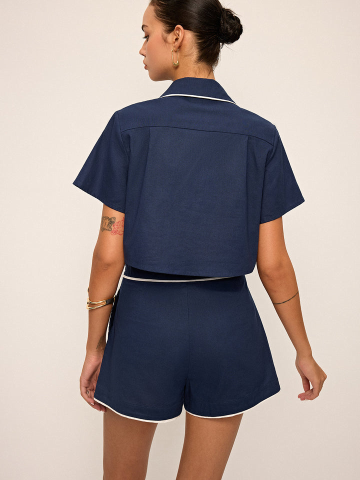 Contrast Piping Crop Shirt and Shorts Set  Liora Lane Boutique Short Sets