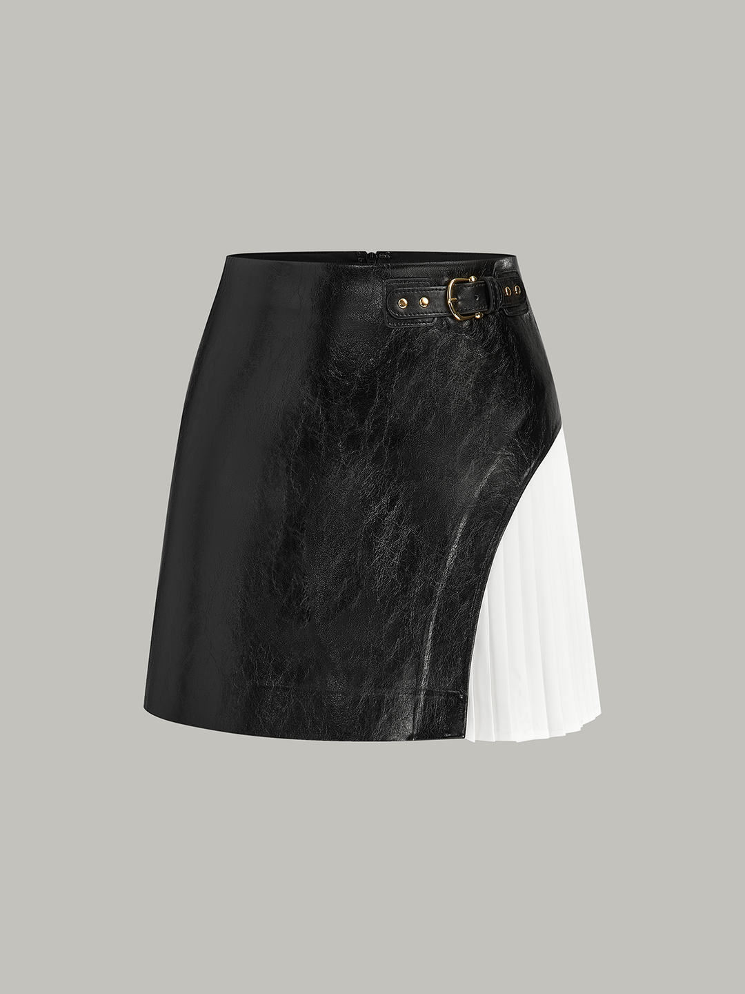 Color-Block Pleated-Panel PU Leather Mini Skirt  Liora Lane Boutique Skirts Black / XL 39.00