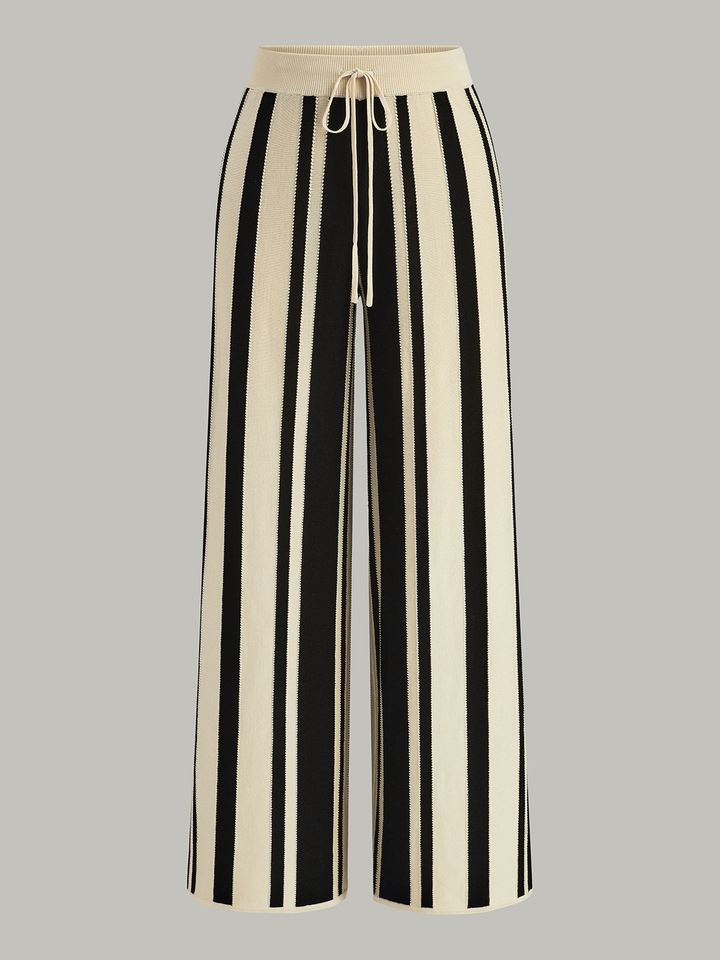 Striped Knit High-Waist Pants  Liora Lane Boutique Pants BlackandWhite / XL 48.00