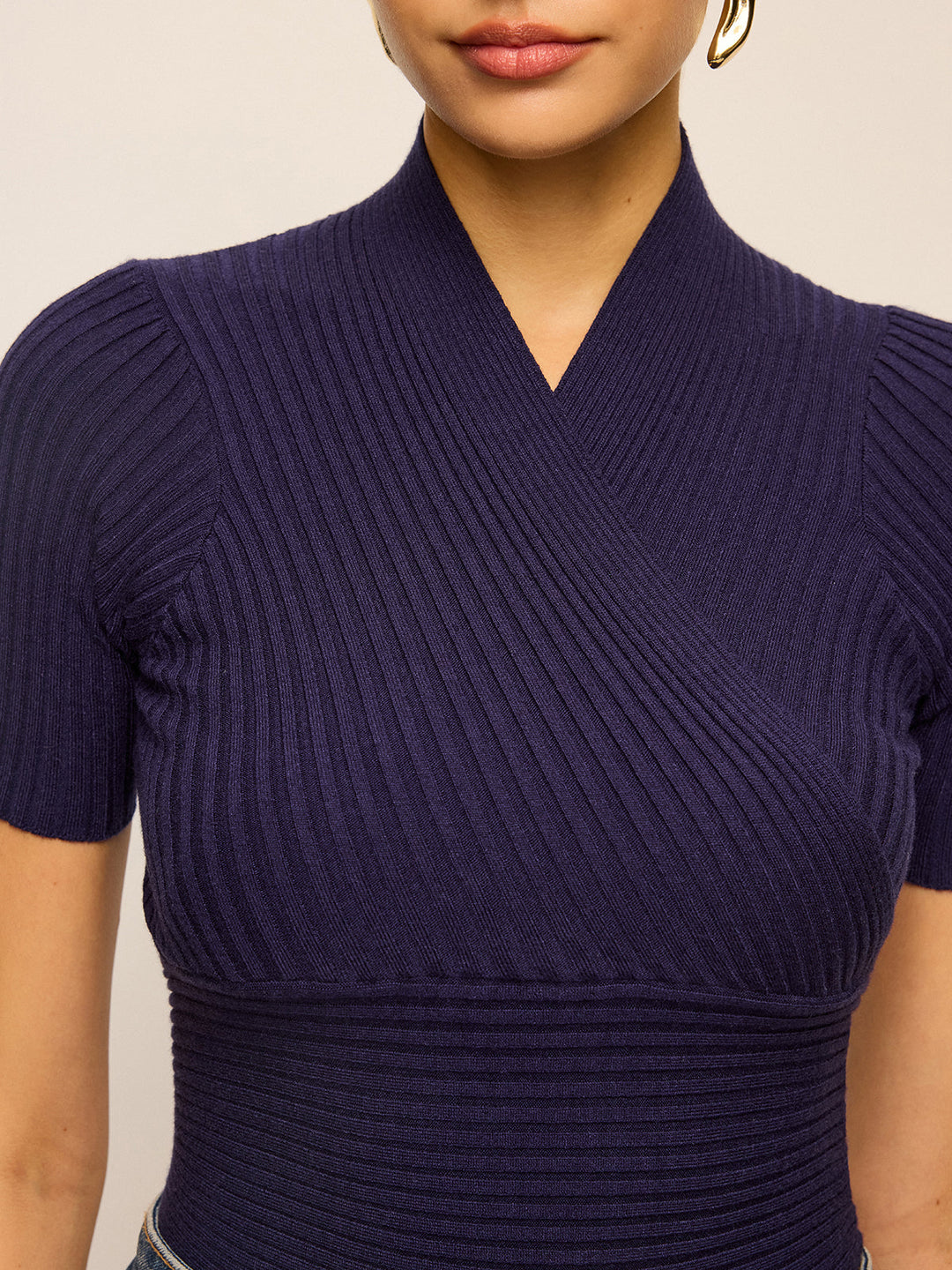 Ribbed Short-Sleeve Knit Top  Liora Lane Boutique Knit Tops