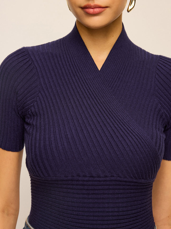 Ribbed Short-Sleeve Knit Top  Liora Lane Boutique Knit Tops