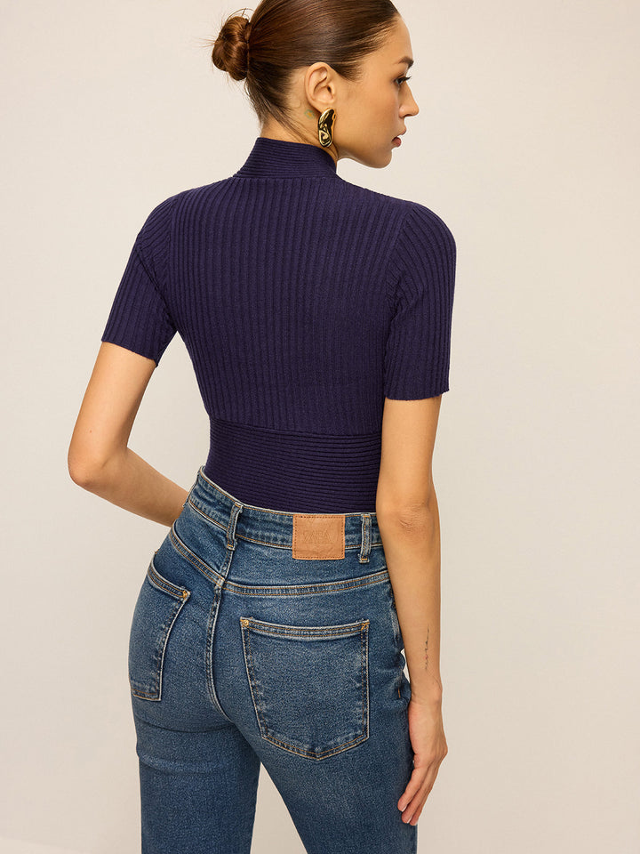 Ribbed Short-Sleeve Knit Top  Liora Lane Boutique Knit Tops