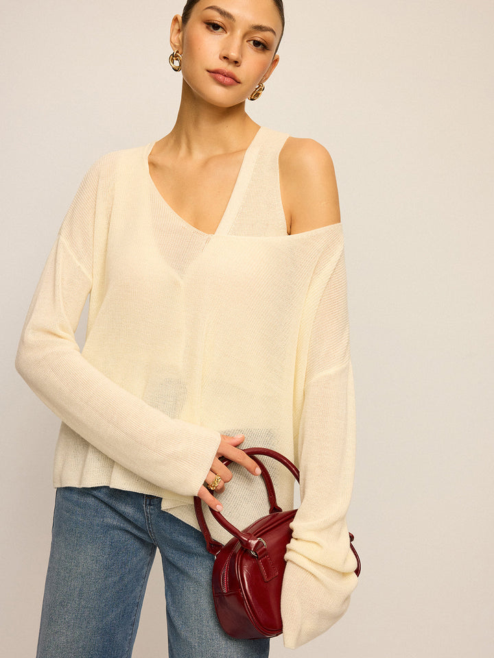Off-Shoulder Oversized Knitted Sweater  Liora Lane Boutique Sweaters Apricot / XL 36.00