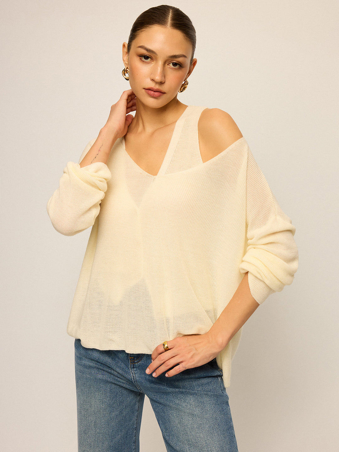 Off-Shoulder Oversized Knitted Sweater  Liora Lane Boutique Sweaters