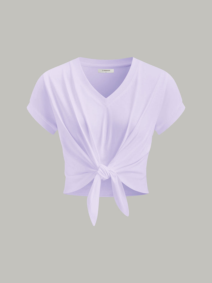 Knot Front V-Neck T-Shirt  Liora Lane Boutique T-Shirts Purple / XL 24.00