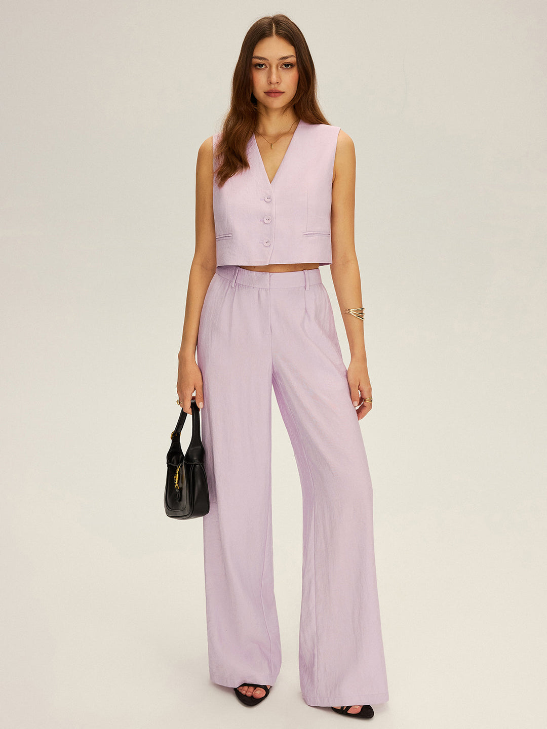 Sleeveless Crop Vest and Wide-Leg Pants Set  Liora Lane Boutique Pant Sets