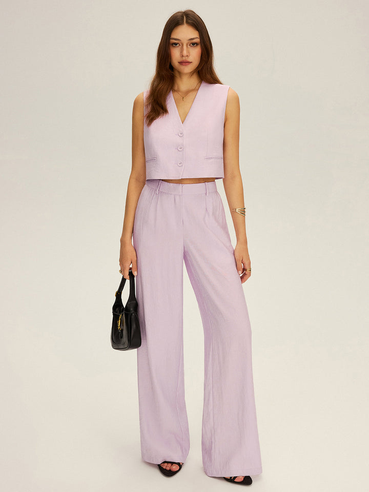 Sleeveless Crop Vest and Wide-Leg Pants Set  Liora Lane Boutique Pant Sets