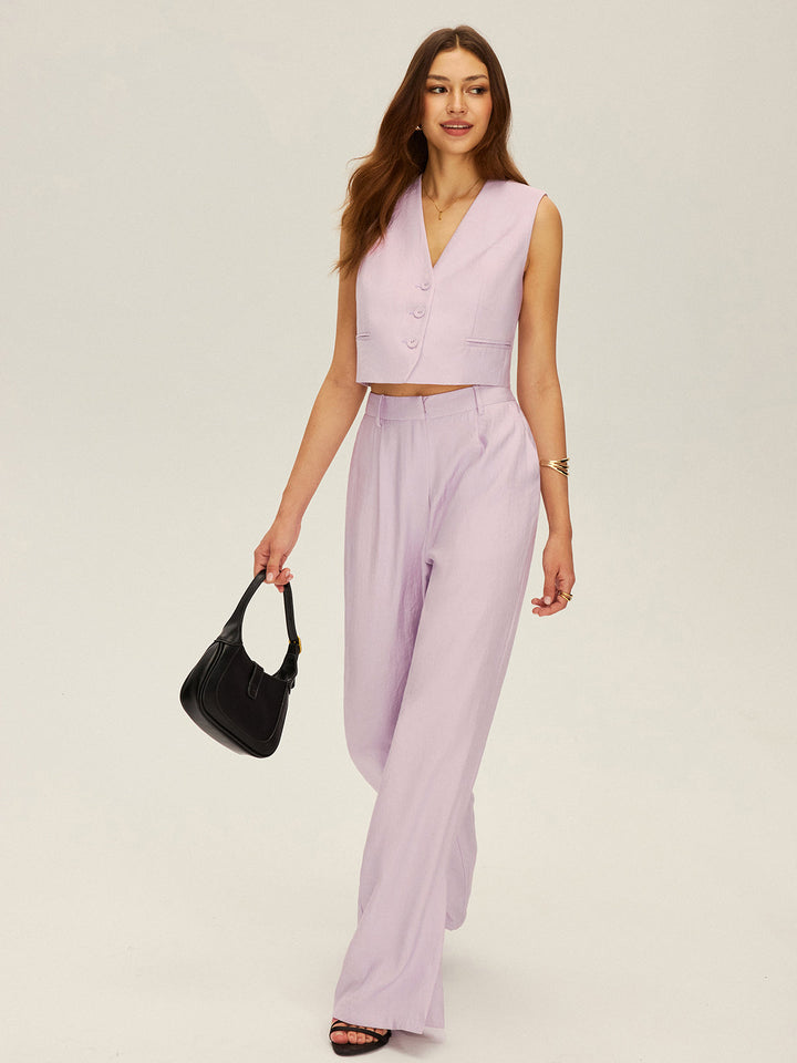 Sleeveless Crop Vest and Wide-Leg Pants Set  Liora Lane Boutique Pant Sets Purple / XL 172.99