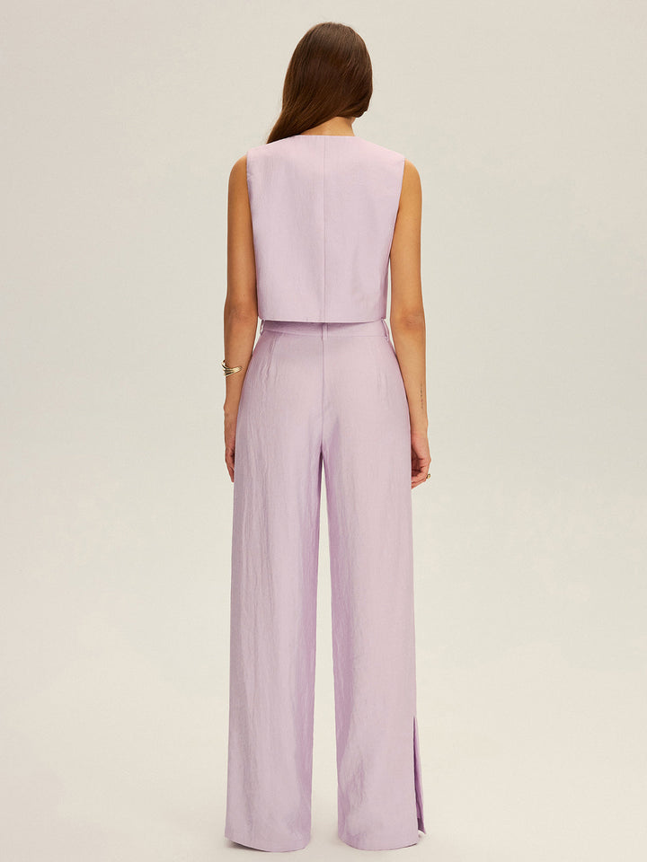 Sleeveless Crop Vest and Wide-Leg Pants Set  Liora Lane Boutique Pant Sets