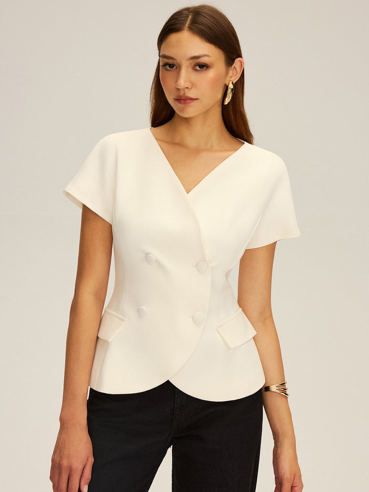 Double-Breasted Short-Sleeve Blazer  Liora Lane Boutique Blazers
