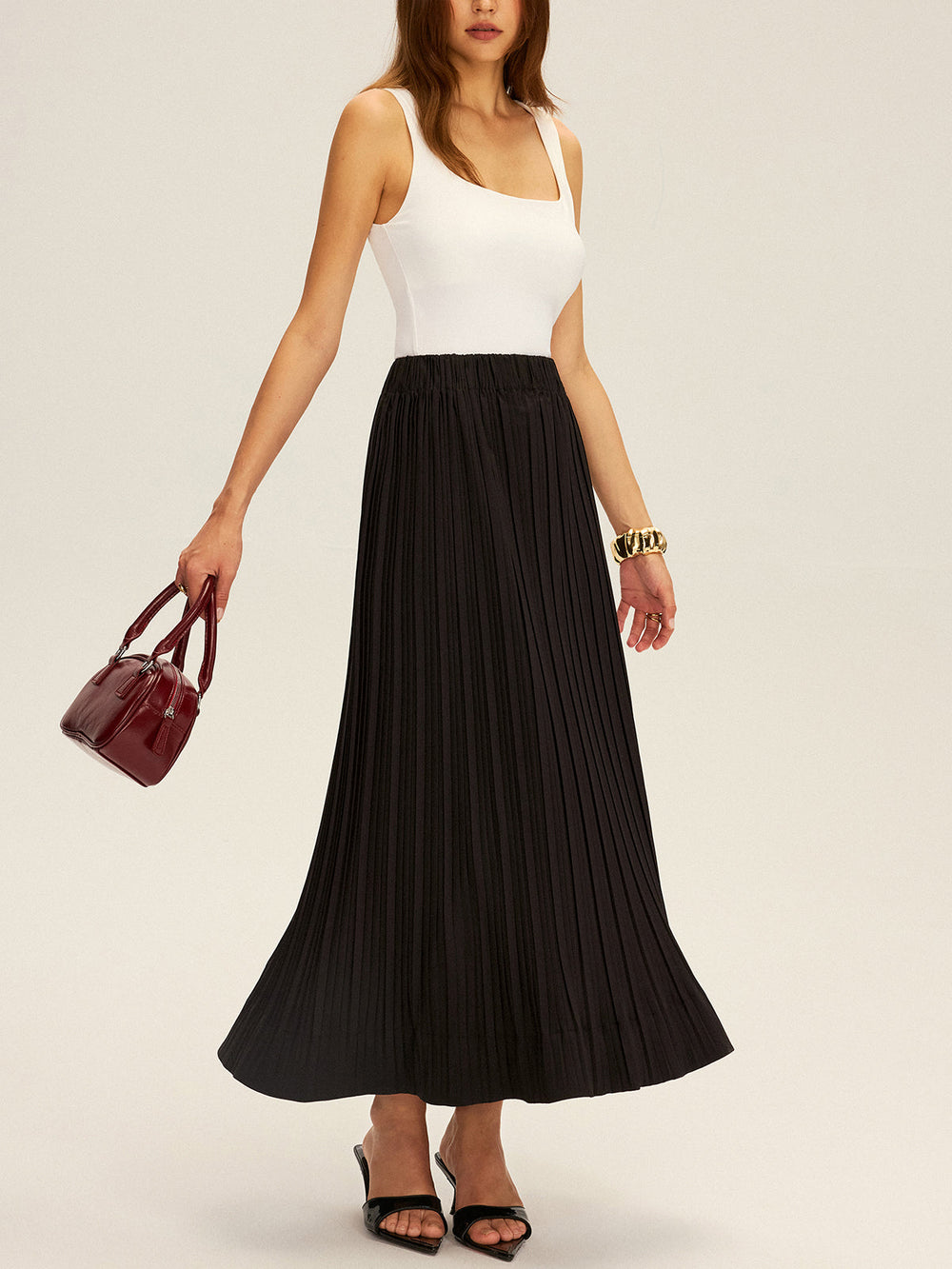 Pleated Elastic Waist Maxi Skirt  Liora Lane Boutique Skirts