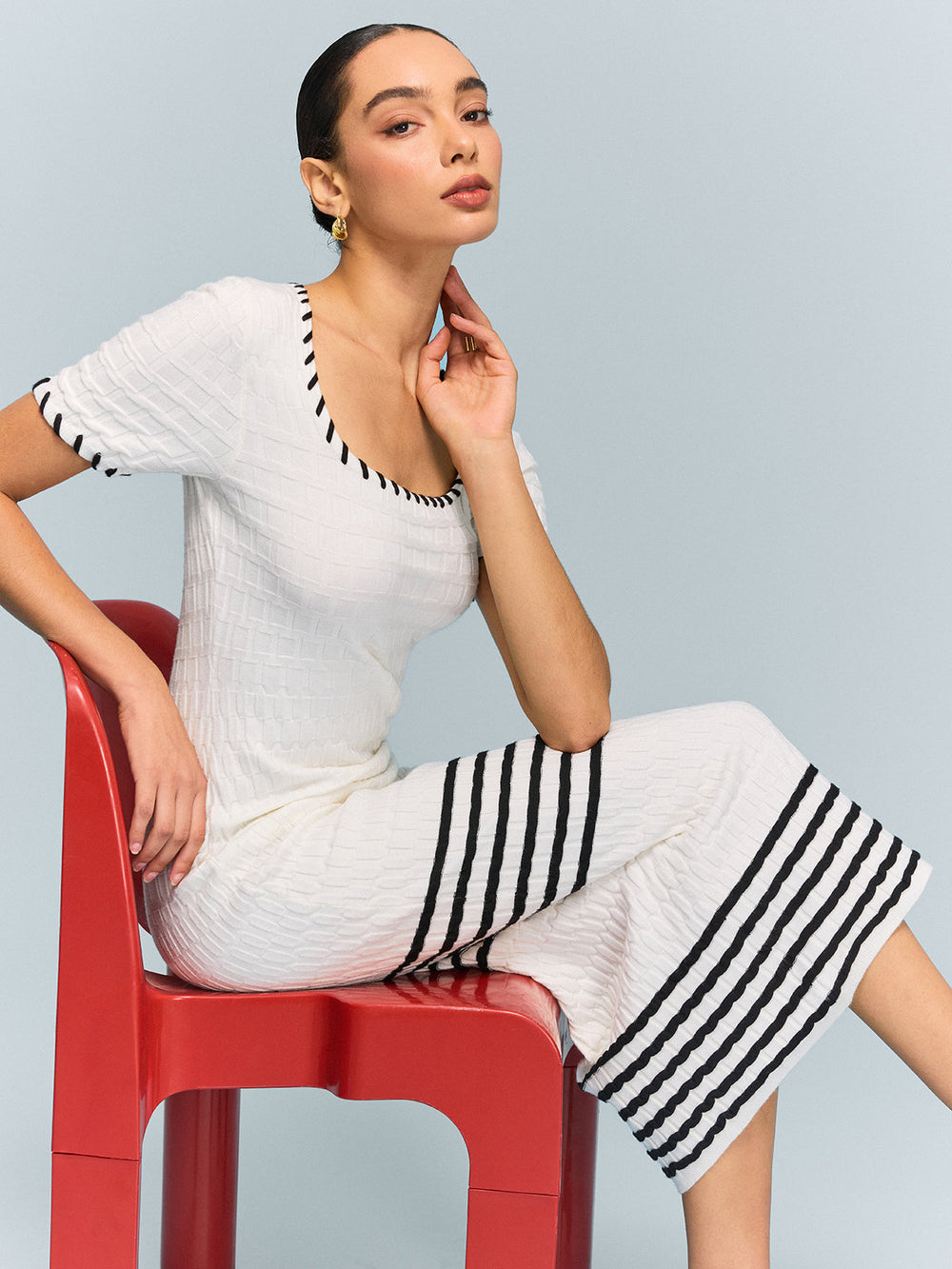 Textured Knit Midi Dress with Striped Hem  Liora Lane Boutique Sweater Dresses