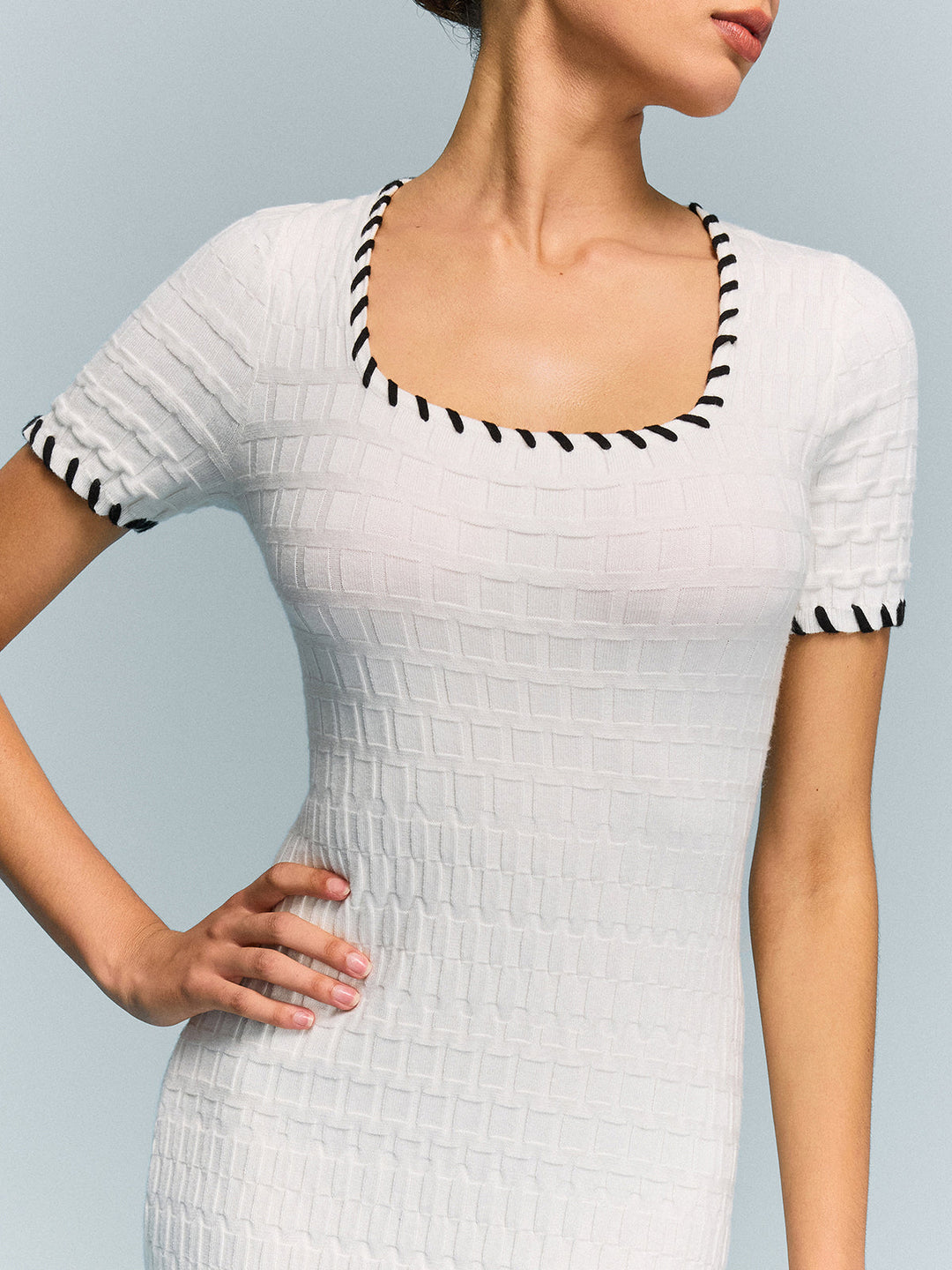 Textured Knit Midi Dress with Striped Hem  Liora Lane Boutique Sweater Dresses