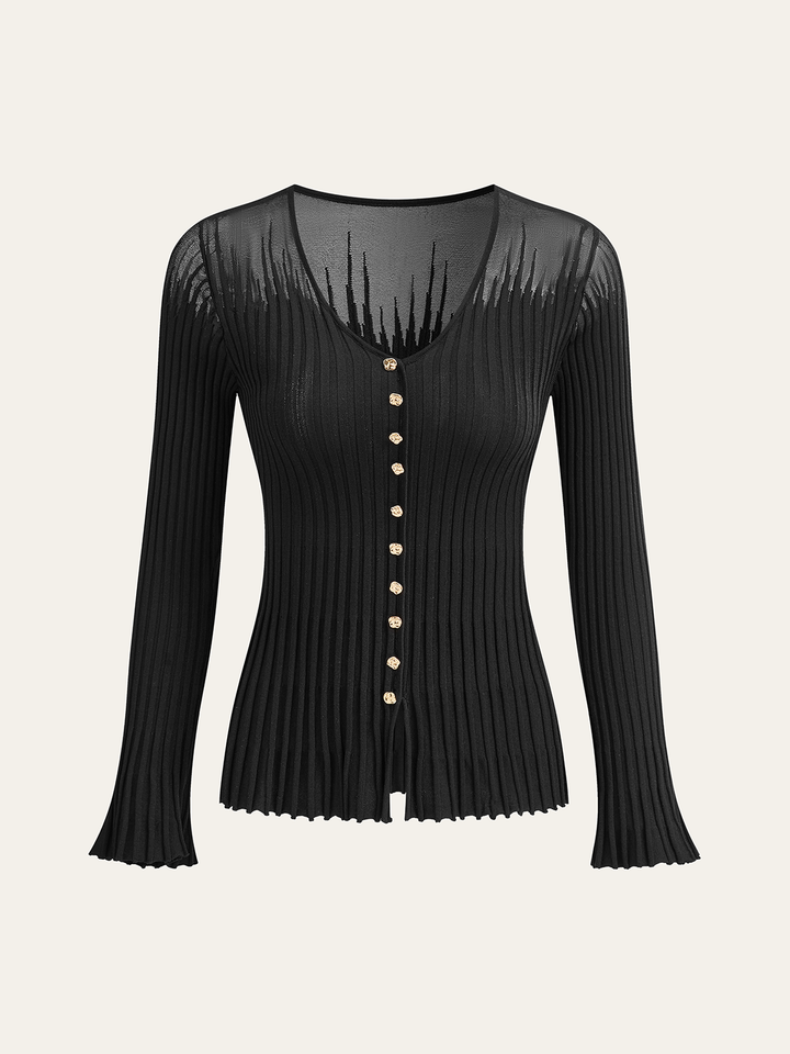 Mesh Panel Ribbed Knit Top  Liora Lane Boutique Knit Tops Black / XL 56.00