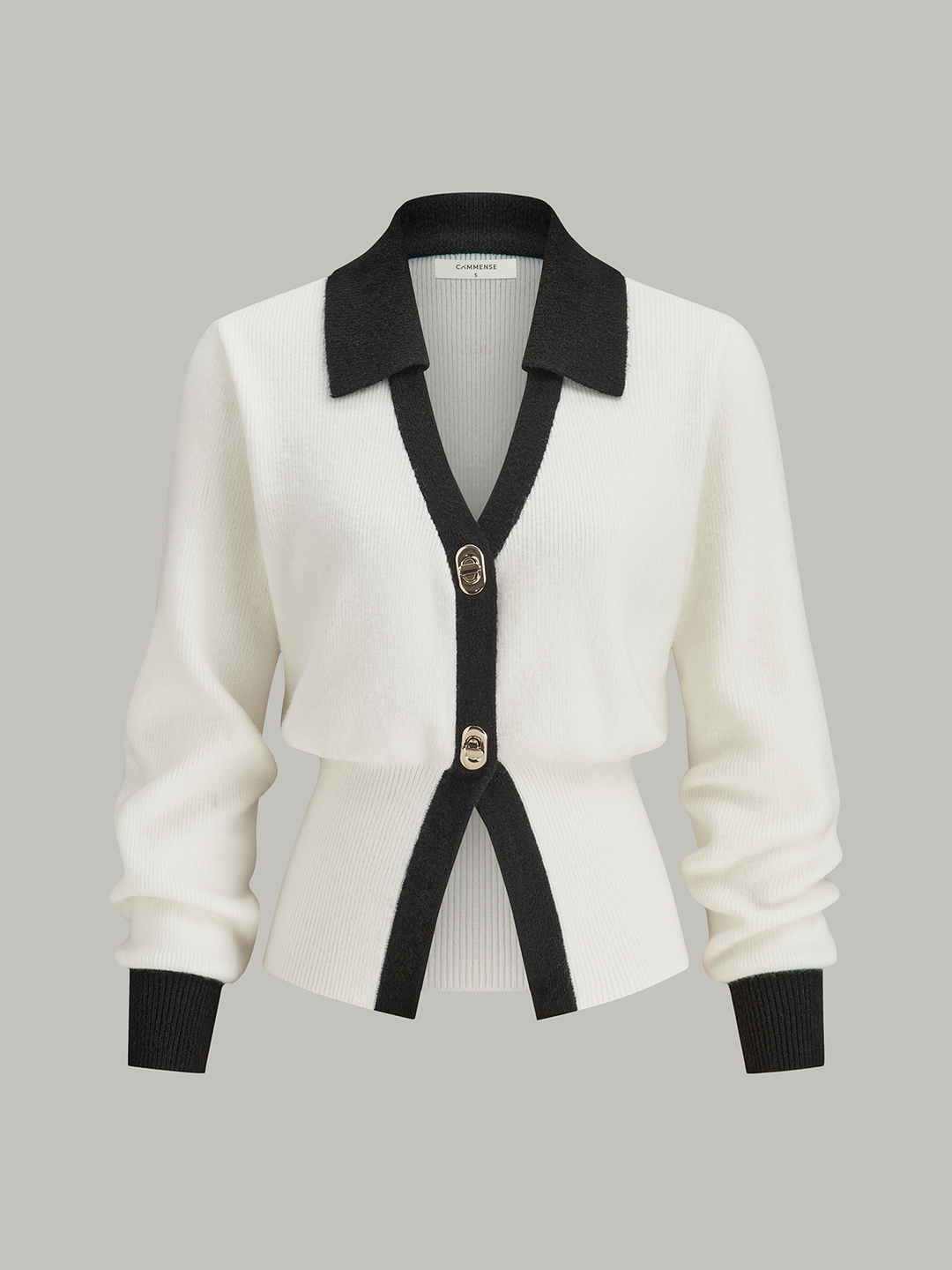Contrast Trim Button Wool Blend Cardigan  Liora Lane Boutique Cardigans Off-White / XL 49.00