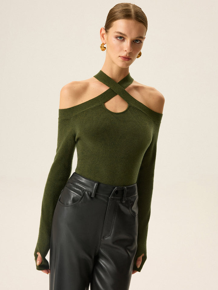 Cross-Strap Off-Shoulder Knit Top  Liora Lane Boutique Knit Tops