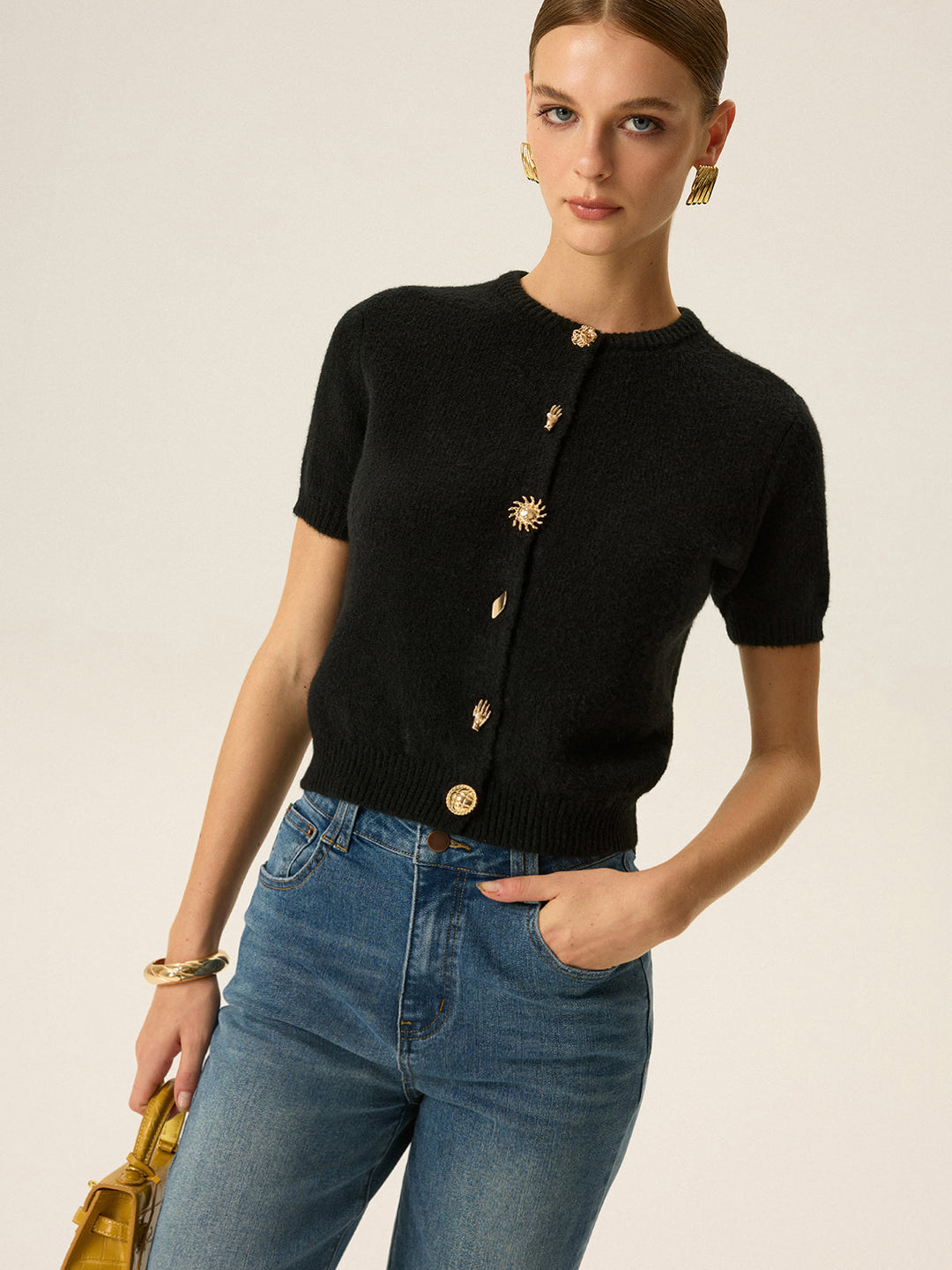 Metal Detail Knit Cardigan  Liora Lane Boutique Cardigans Black / XL 44.00