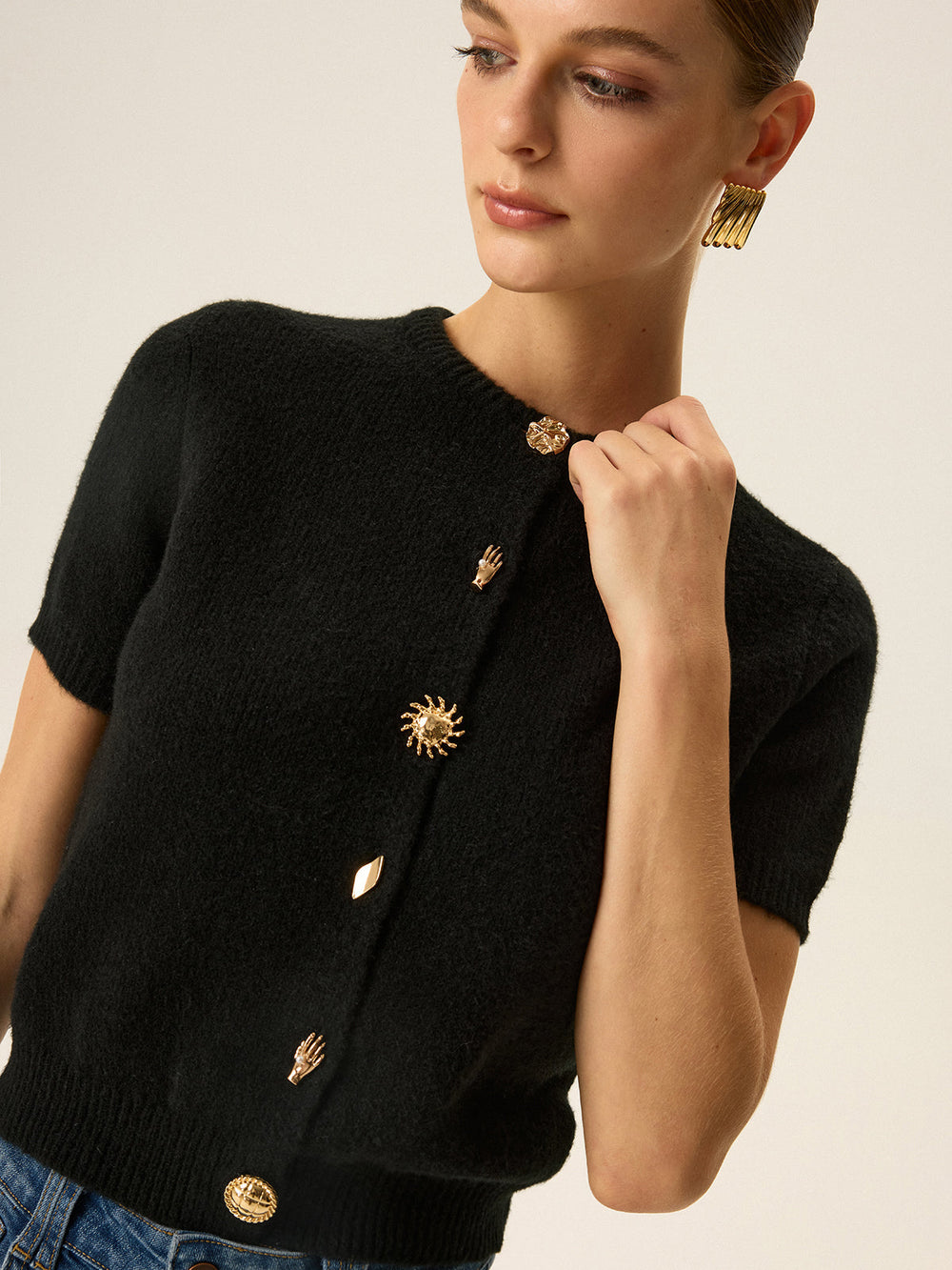 Metal Detail Knit Cardigan  Liora Lane Boutique Cardigans