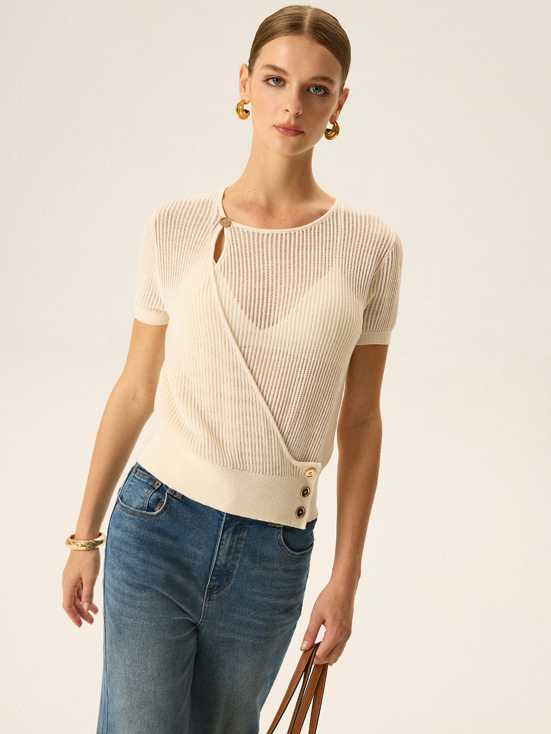 Asymmetric Button Knit Top  Liora Lane Boutique Sweaters