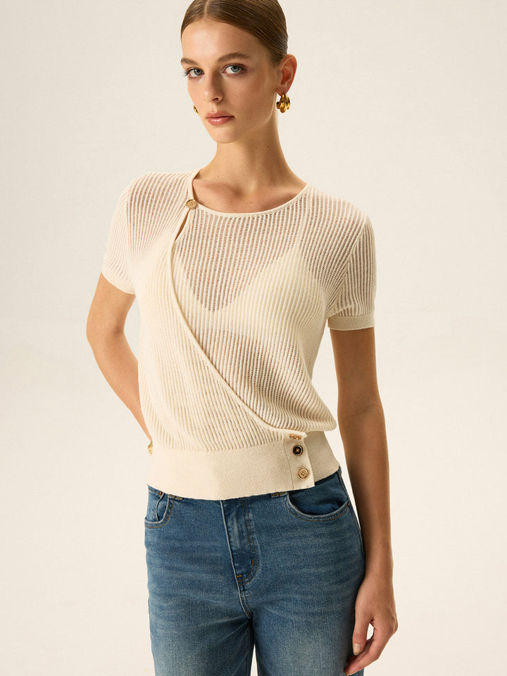 Asymmetric Button Knit Top  Liora Lane Boutique Sweaters Off-White / XL 39.00